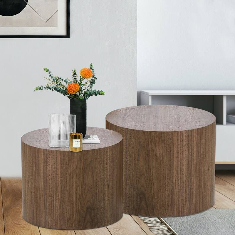 MDF 2-Piece Set - Ash/Oak/Walnut Veneer, Coffee Table, End Table & Ottoman (Walnut)