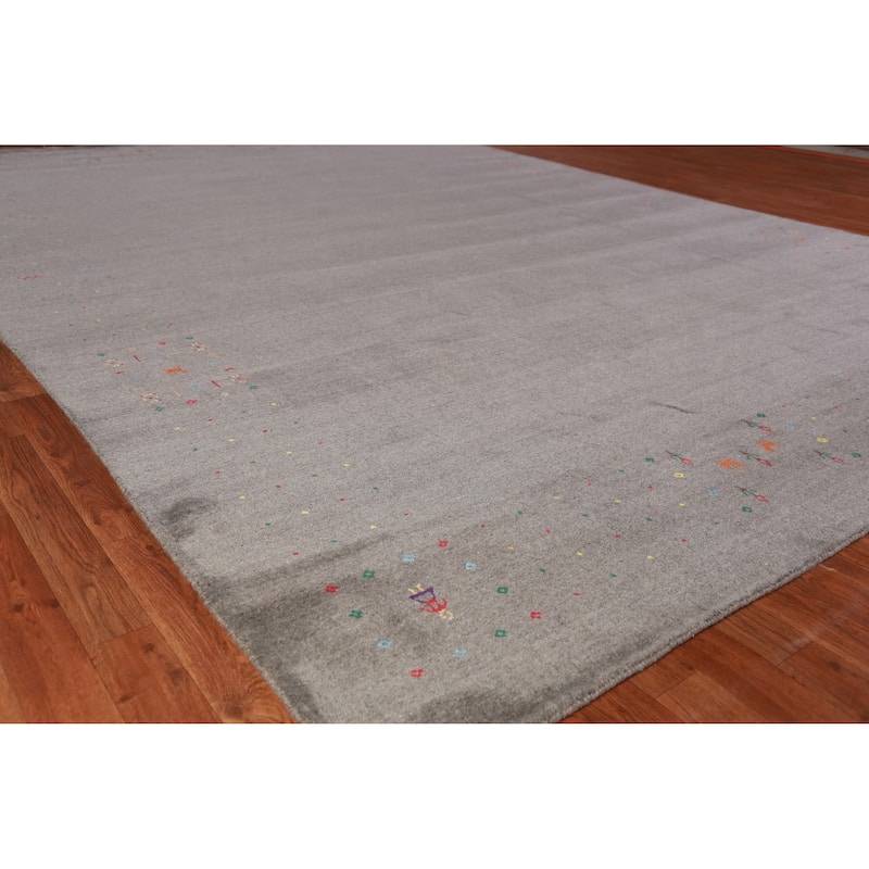 Hand Knotted Oriental 100% Wool Carpet Tribal Tribal Greys & Charcoal Gabbeh Area Rug - 12' 4'' X 8' 11''
