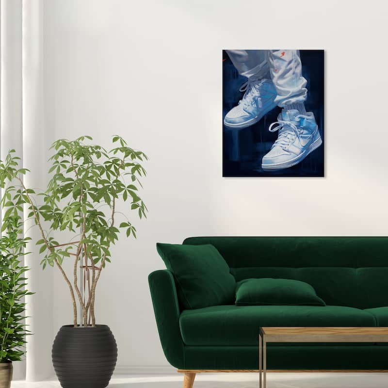Wynwood Studio Fashion and Glam White Sneakers Under Water Blue and Modern & Contemporary Wall Art Canvas Print - 24 x 20