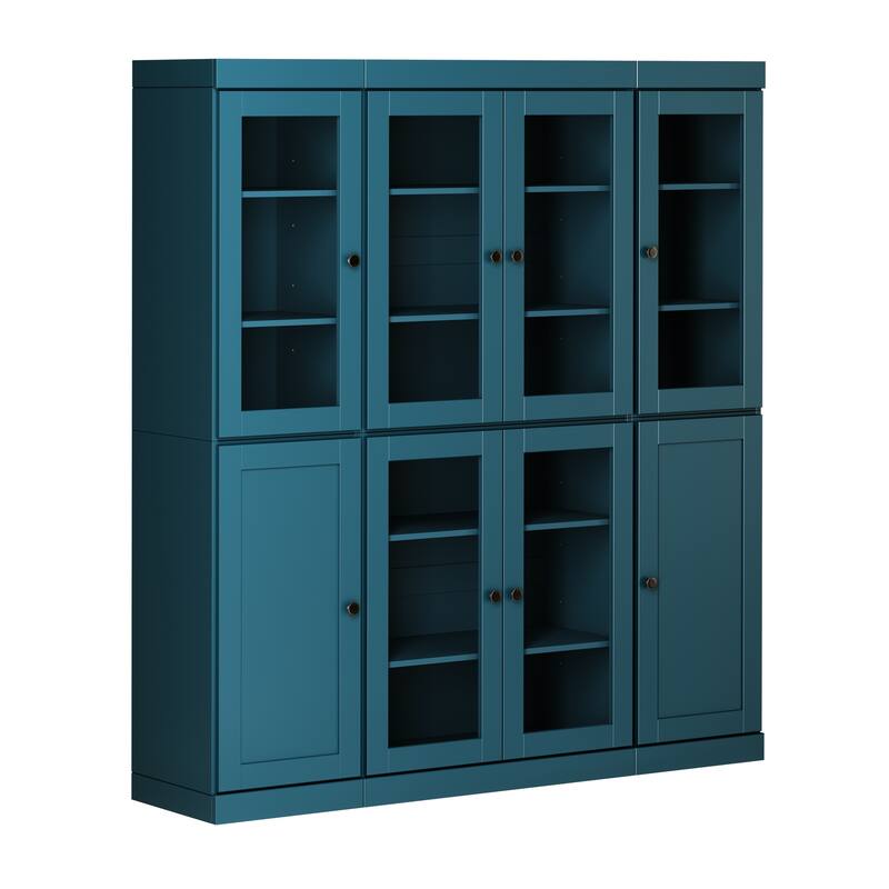 Palace Imports 100% Solid Wood 65" Pantry Cabinet with Clear Glass, Shaker Doors and Adjustable Shelves