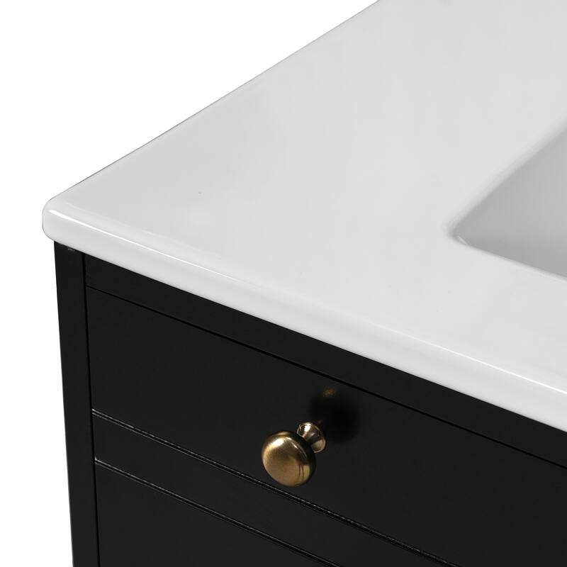 Bathroom Vanity with Ceramic Sink Combo,Solid Wood Frame,Freestanding Vanity Set with 2 Drawers& Soft Closing Doors