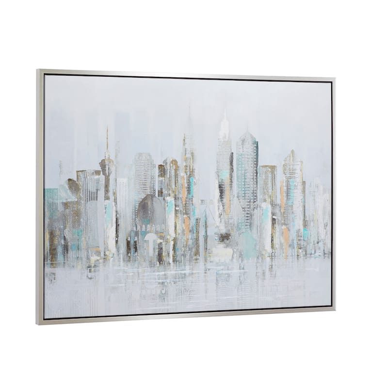 Gray Canvas Buildings City Framed Wall Art with Silver Frame