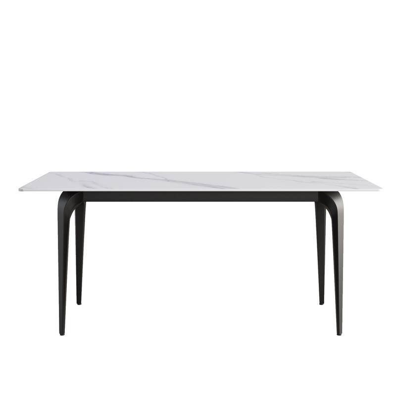 70.87" modern artificial stone white straight edge black metal leg dining table-can accommodate 6-8 people