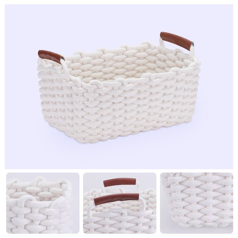 3 Pack Woven Storage Basket, Shelf Closet Storage Bin with Handles for Key Tray Bowl for Entryway Desk - 7*5.5*5in/12*8.3*6.3in