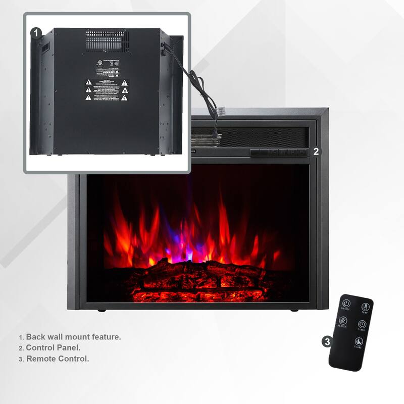 XBrand Insert Fireplace Heater w/Remote Control and LED Flame Effect, 32 Inch Long, Black
