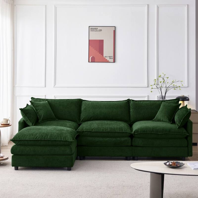 105" Modern L-Shaped Chenille Fabric Sectional Sofa with Ottoman