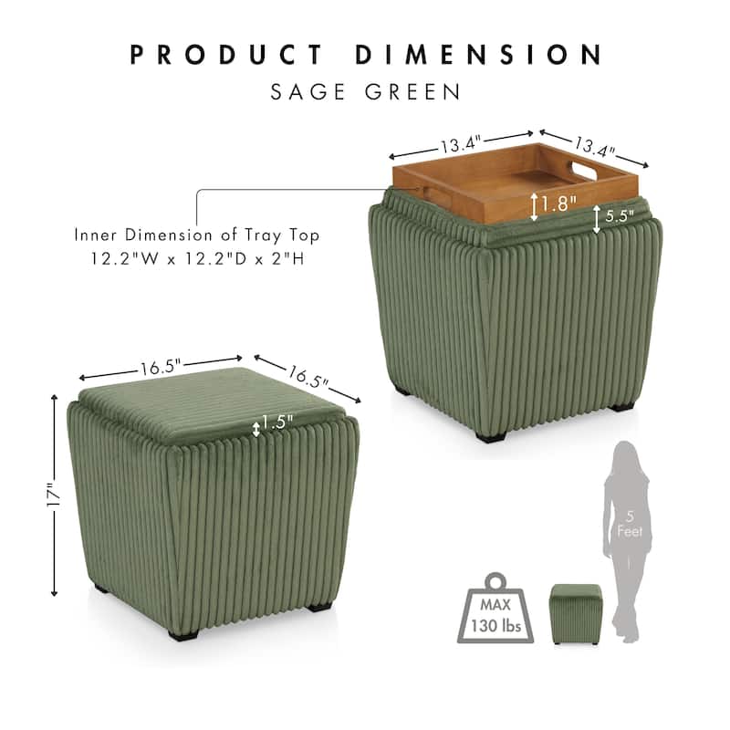 Furniture of America Elyndra 17-inch Square Chenille Storage Ottoman with Tray Top