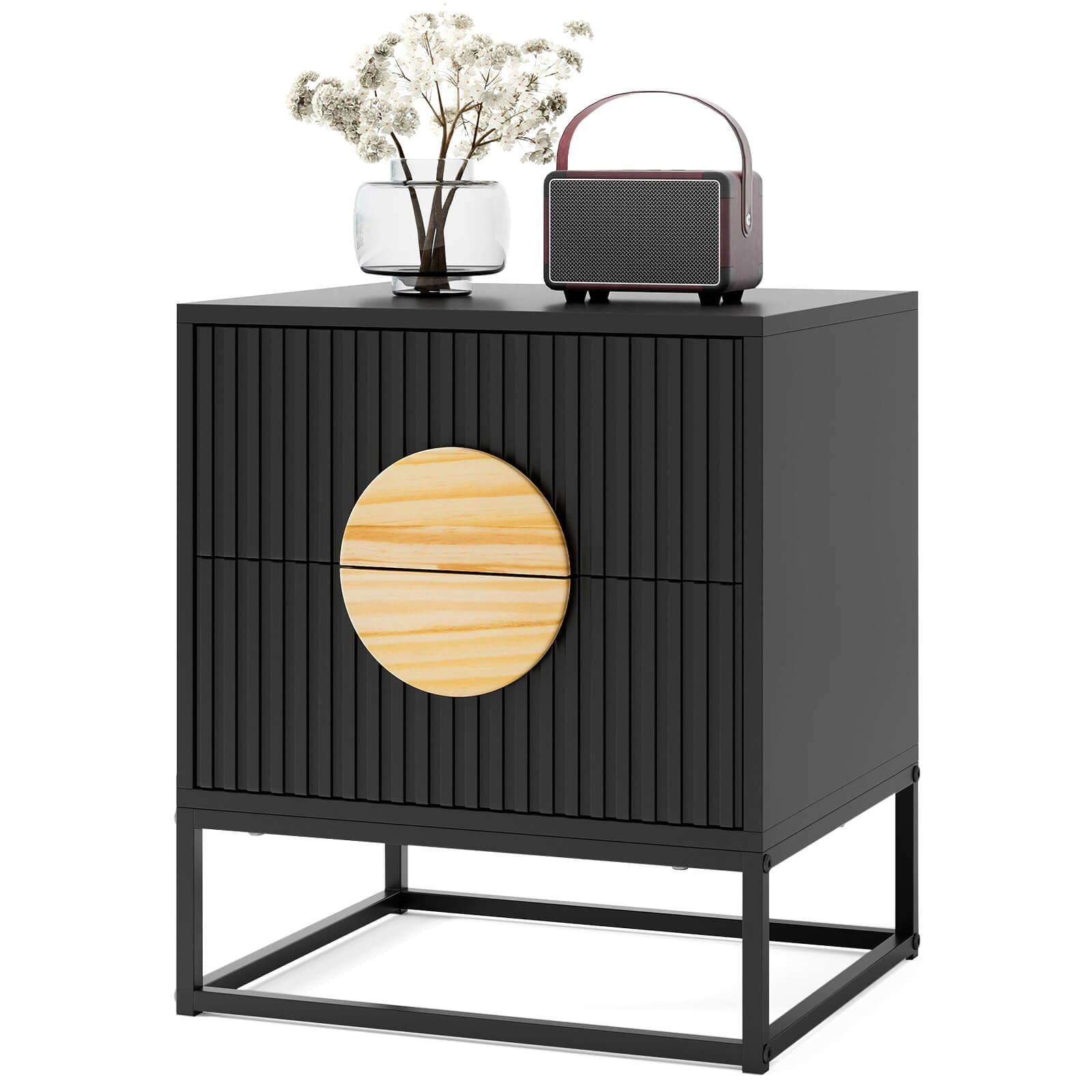 Costway 1/2 PCS Fluted Nightstand with 2 Drawers with Pine Wood - See Details