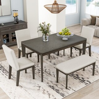 Farmhouse 6-Piece Dining Set, 60" Rectangular Dining Table with 4 ...
