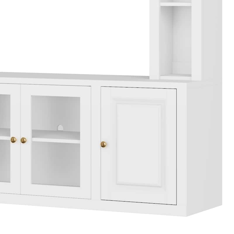 Entertainment Center Wall Unit with Bookshelves and Tempered Glass Door