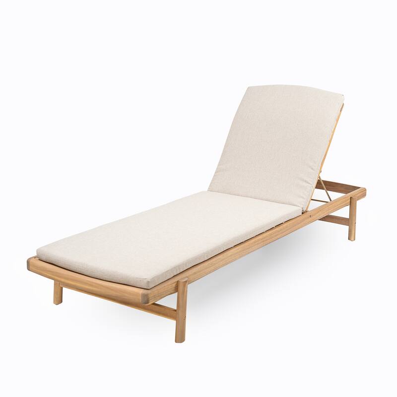 Roomfitters Mallorca Outdoor Acacia Wood Chaise Lounge with Water Repellent Cushion, Teak Finish Set of 2