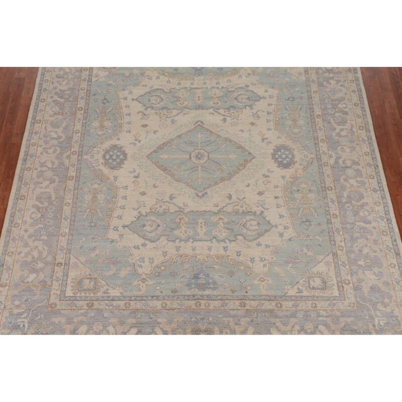 Hand Knotted Oriental 100% Wool Carpet Transitional Floral Beige & Ivories Oushak Area Rug - 9' 9'' X 8' 4''