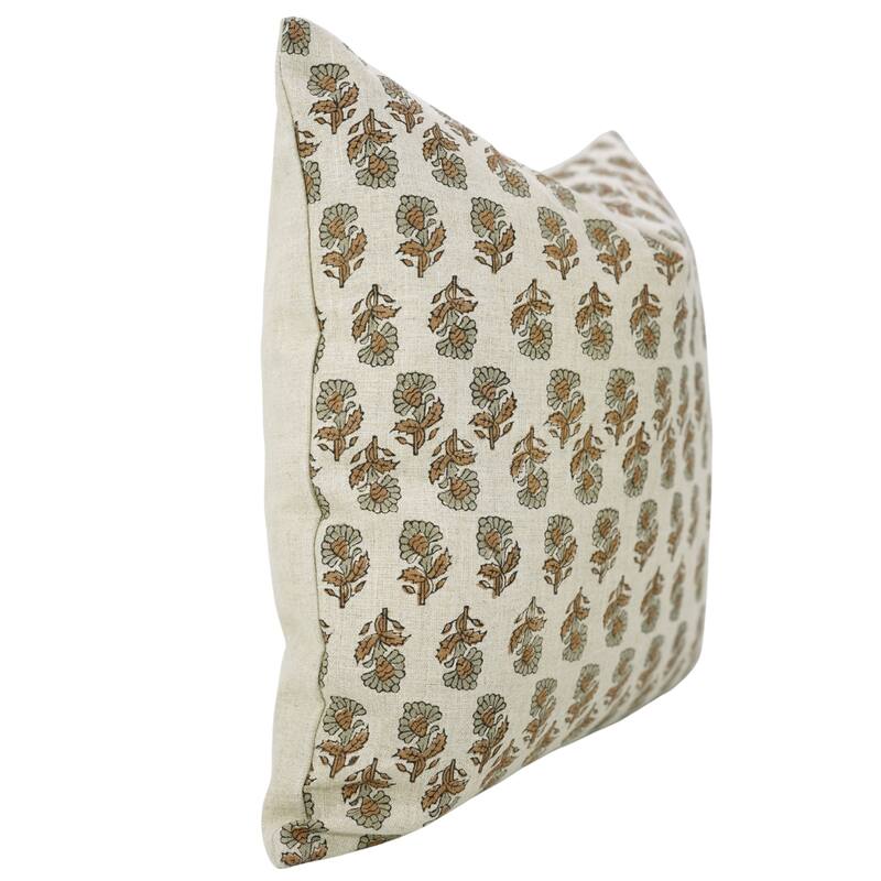 Fabdivine Soft Gray Pure Linen 22x22 Inch Sustainable Block Print Cushion Cover for Sofa, Chair or Fall Home Accent, Ashok