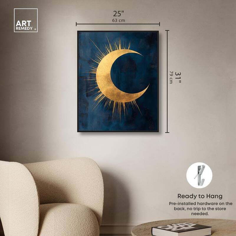 Gold Moon on Indigo Canvas by Art Remedy