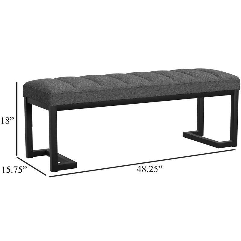 Mezza Accent Bench, Tufted Gray Boucle Fabric, Black Metal, 48 Inch
