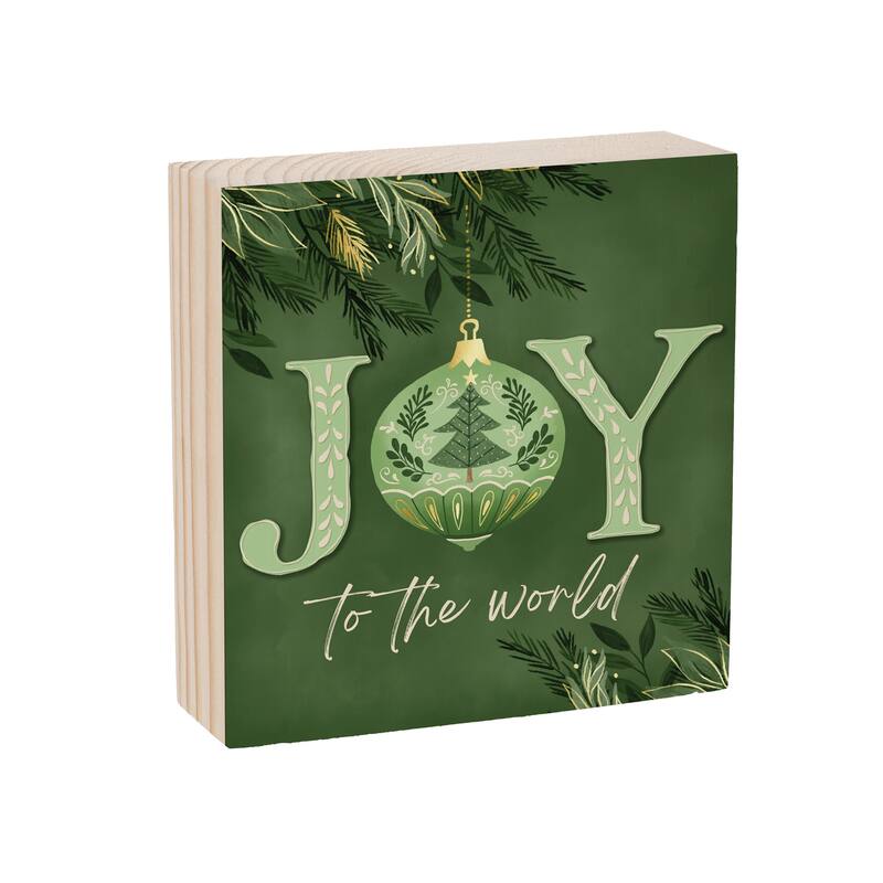 Shades of Green Sign Wood Block -" Joy To The World" - 6" x 6" - Multicolor