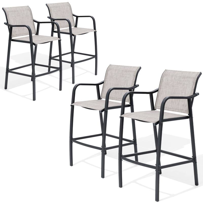 Outdoor Indoor Patio Bar Stools Lightweight Bar Chairs - Grey&Brown - 4-Piece