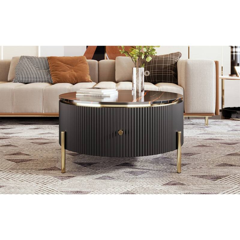 Modern Round Coffee Table with 2 large Drawers Storage Accent Table