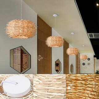 Rattan Weave Craft Bird Nest Pendant Light Lamp Chandelier Fixture - 40 x 23 cm