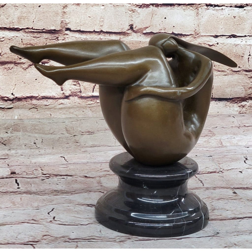 Figurative Curvy Female Figure Bronze Sculpture On Marble Base By Mario Nick