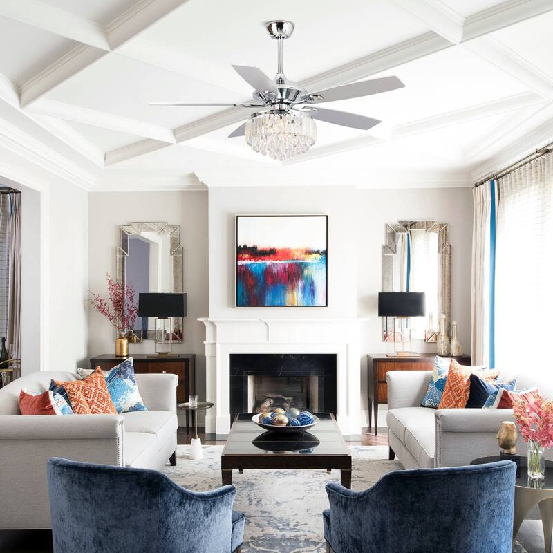 Modern 52-inch Wood 5-Blade Crystal LED Ceiling Fan with Remote - 52-in