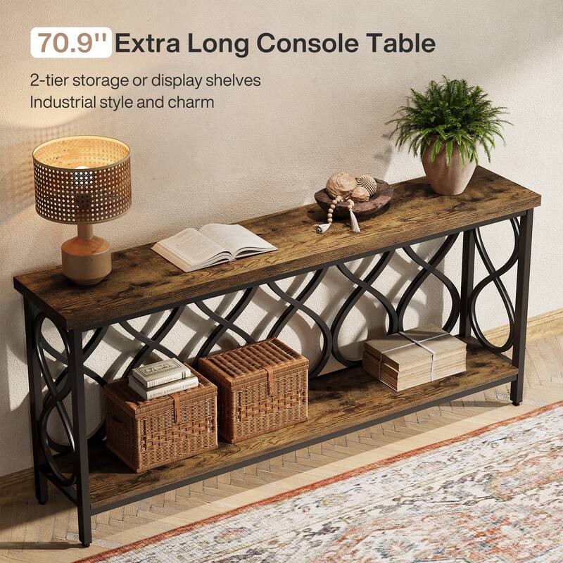 70.9" Console Sofa Table, 2-Tier Industrial Entryway Accent Table
