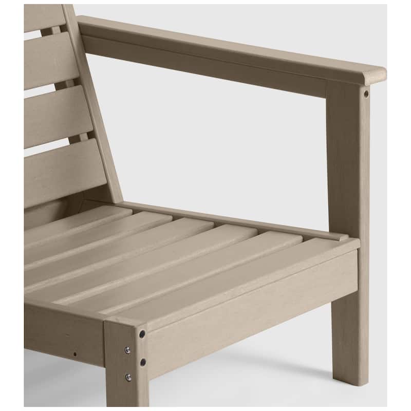 Birchwood All Weather HDPE Outdoor Patio Deep Seating Weathered Wood Right Arm Facing Chair With Cushions (1-Piece)