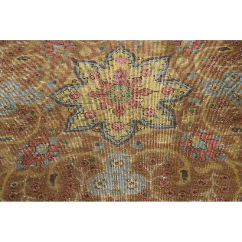 Hand Knotted Oriental 100% Wool Carpet Traditional Floral Coral Tabriz Area Rug - 11' 10'' X 9' 3''