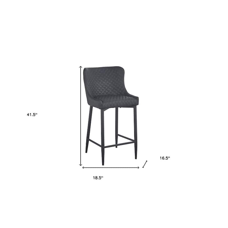 HomeRoots Set of Two 30" Gray and Black Faux Leather and Metal Low Back Bar Height Bar Chairs