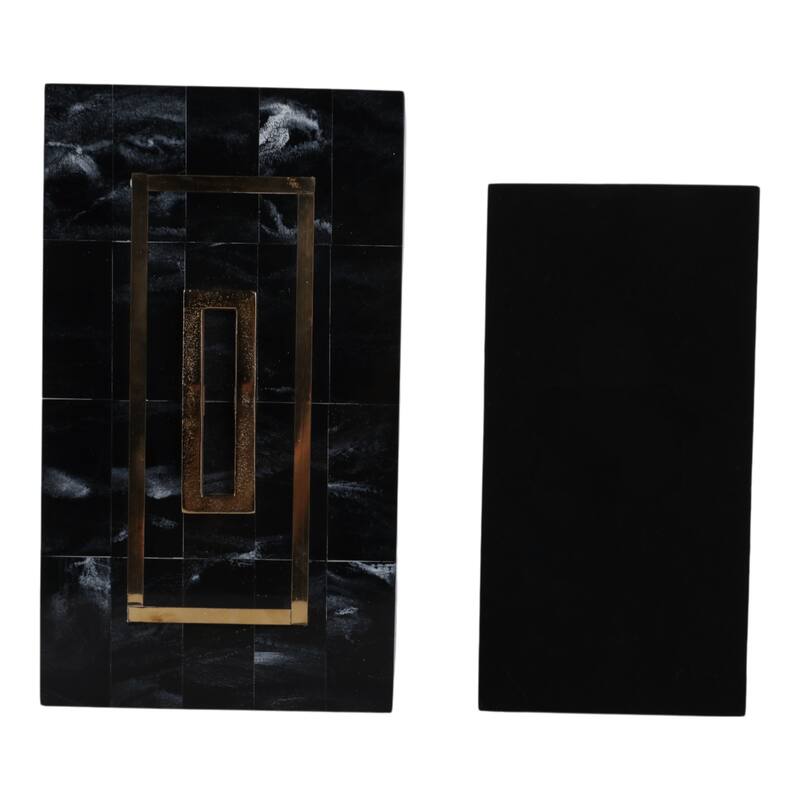 Resin Wood Decorative Storage Boxes (Set of 2) - 5" & 4" Black, Gold - 14" x 8" x 4.5"