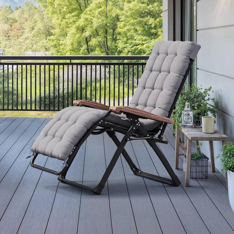 PURPLE LEAF Patio Chaise Lounge Outdoor Beach Pool Sunbathing Lawn Lounger Recliner Chair - Grey,Standard