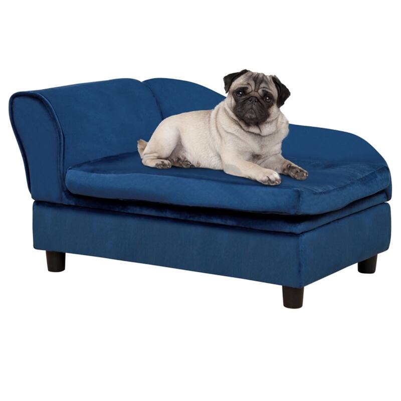 Small Dog and Cat Sofa with Lift Top Storage Tufted Cushion Elevated Eucalyptus Wood Frame - 29.9" L × 17.7" W × 16.9" H - Blue