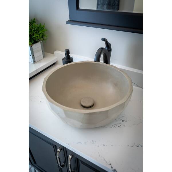 Hexagon Pattered Round Concrete Vessel Sink with Drain Light Earthen