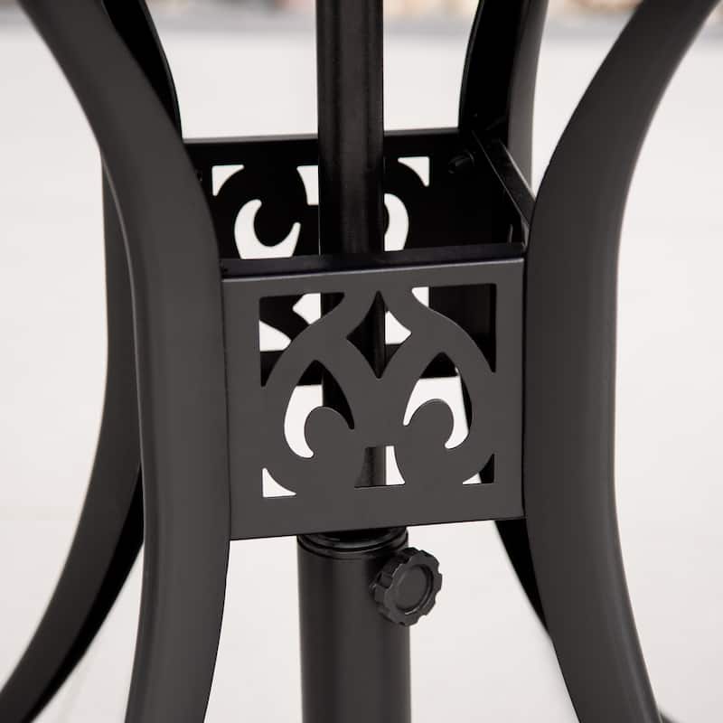 Outsunny 30" Round Patio Dining Table with Umbrella Hole, Antique Cast Aluminum Outdoor Bistro Table