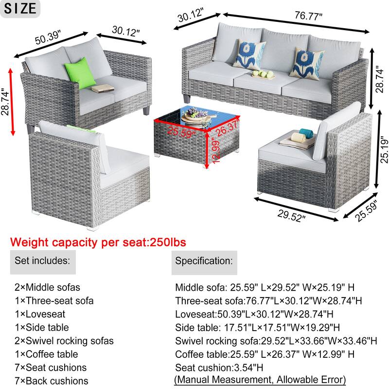 OVIOS 5-Piece Deep Seat Wicker Outdoor Patio Furniture Set
