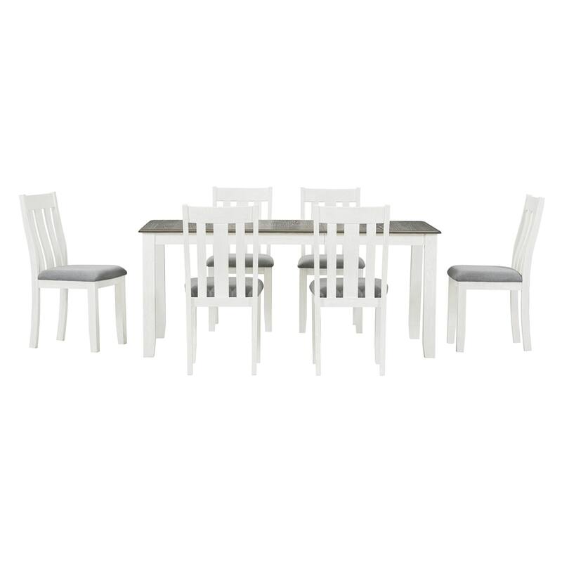 7-Piece Dining Table Set w/ Extendable Table and 6 Upholstered Chairs