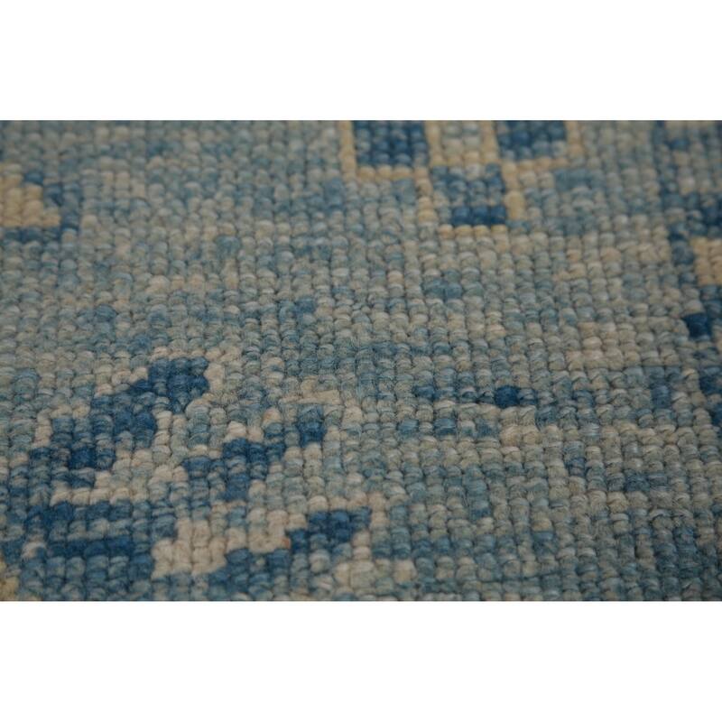 Hand Knotted Oriental 100% Wool Carpet Transitional Geometric Navy Blue & Blues Oushak Runner Rug - 14' 3'' X 2' 11''