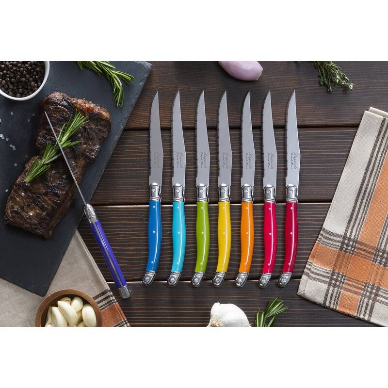 French Home Set of 8 Laguiole Steak Knives, Rainbow Colors - Silver