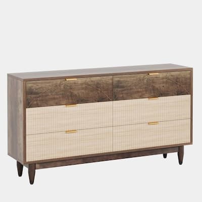 Modern Wooden 6 Drawer Dresser with Unique Arched Design Storage Chest for Bedroom and Hallway