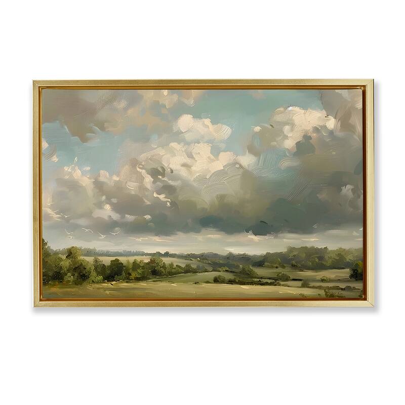 Stupell Sunlit Clouds over Countryside Framed Floater Canvas Wall Art Design By LSR Creative Studio - 25 x 17 - Gold