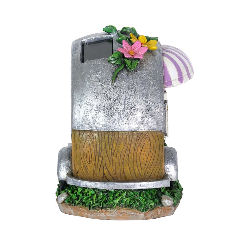 Exhart Solar Hand Painted Camping Trailer Statue with Lavender Awning, 5 by 6.5 Inches