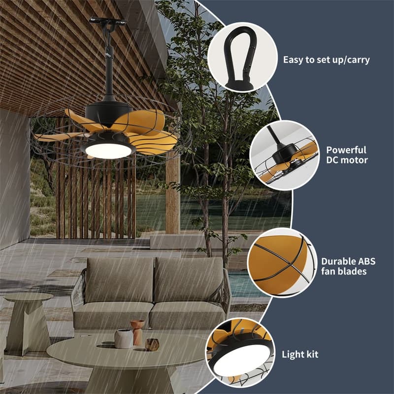 23" Ceiling Fan with Lights, IP65 Waterproof Fan with Remote Control with 3CCT 6-Speeds