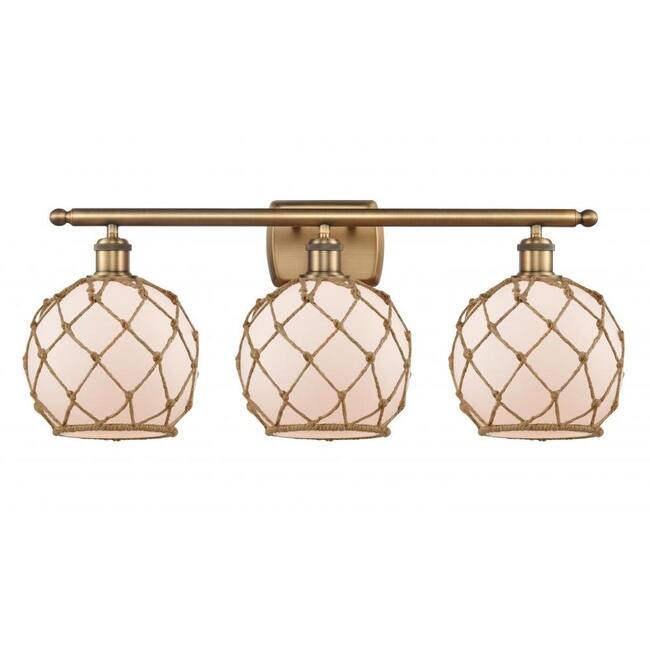 Innovations Lighting Farmhouse Rope 3 Light 26" Wide Bathroom Vanity - Brushed Brass / White / Brown