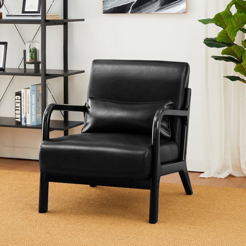 Glitzhome Set of 2 30.75"H Mid-Century Modern PU Leather Accent Chairs with Cushion - 25.75"W x 33.75"D x 30.75"H