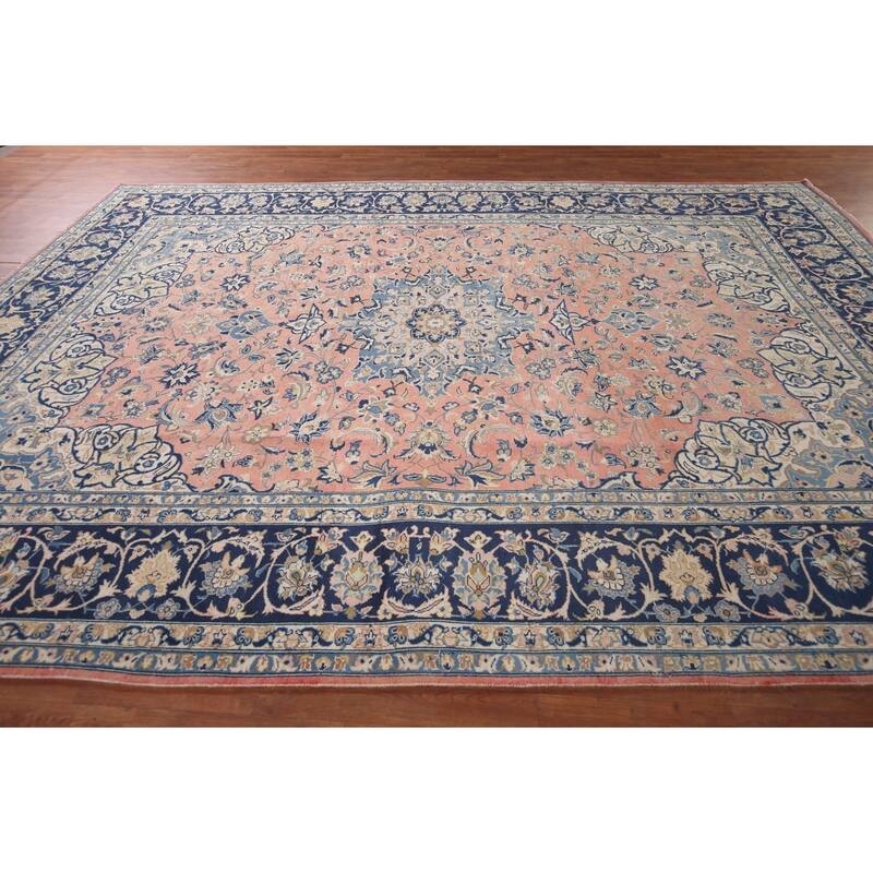 Traditional Pink Najafabad Persian Vintage Rug Handmade Wool Carpet - 9'6"x 13'0"