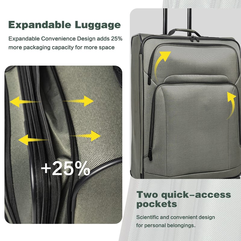 SoftshellLuggage Expandable 3 Piece Set Suitcase with Duffel Bag Softside Lightweight Luggage Travel Set
