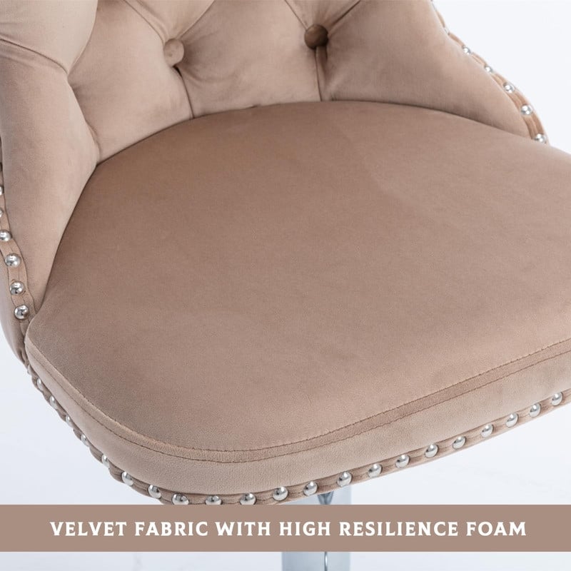 Velvet Upholstered Nailheads Tufted Swivel Bar Stools (Set of 6)