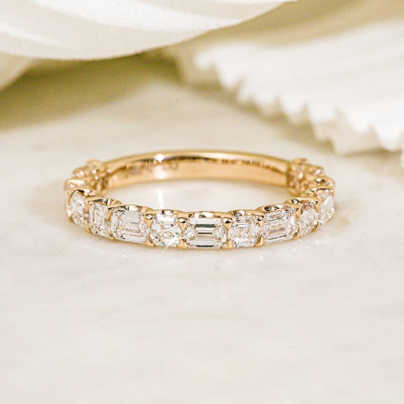 Kobelli 1.80 Carats Lab Grown Diamond Solid 14k Gold Asscher & Emerald Streamline Near Eternity Coco Ring