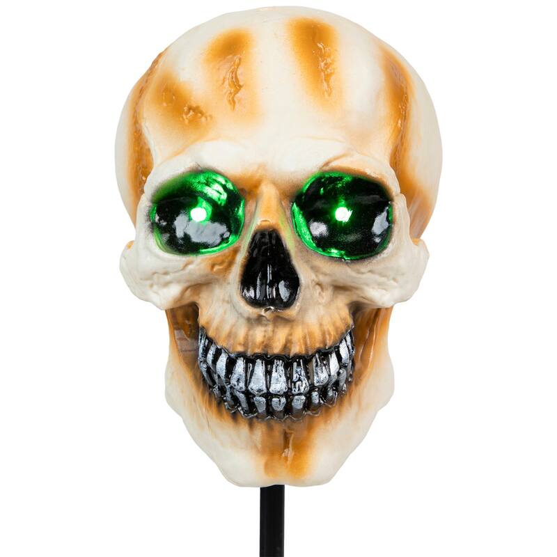 3 Lighted Skeleton Head Halloween Pathway Markers Sound B/O