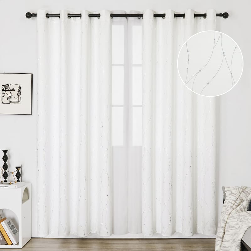 Deconovo Wave Line with Dots 52 Width Curtains Pair(2 Panel) - 52x95 Inch - White
